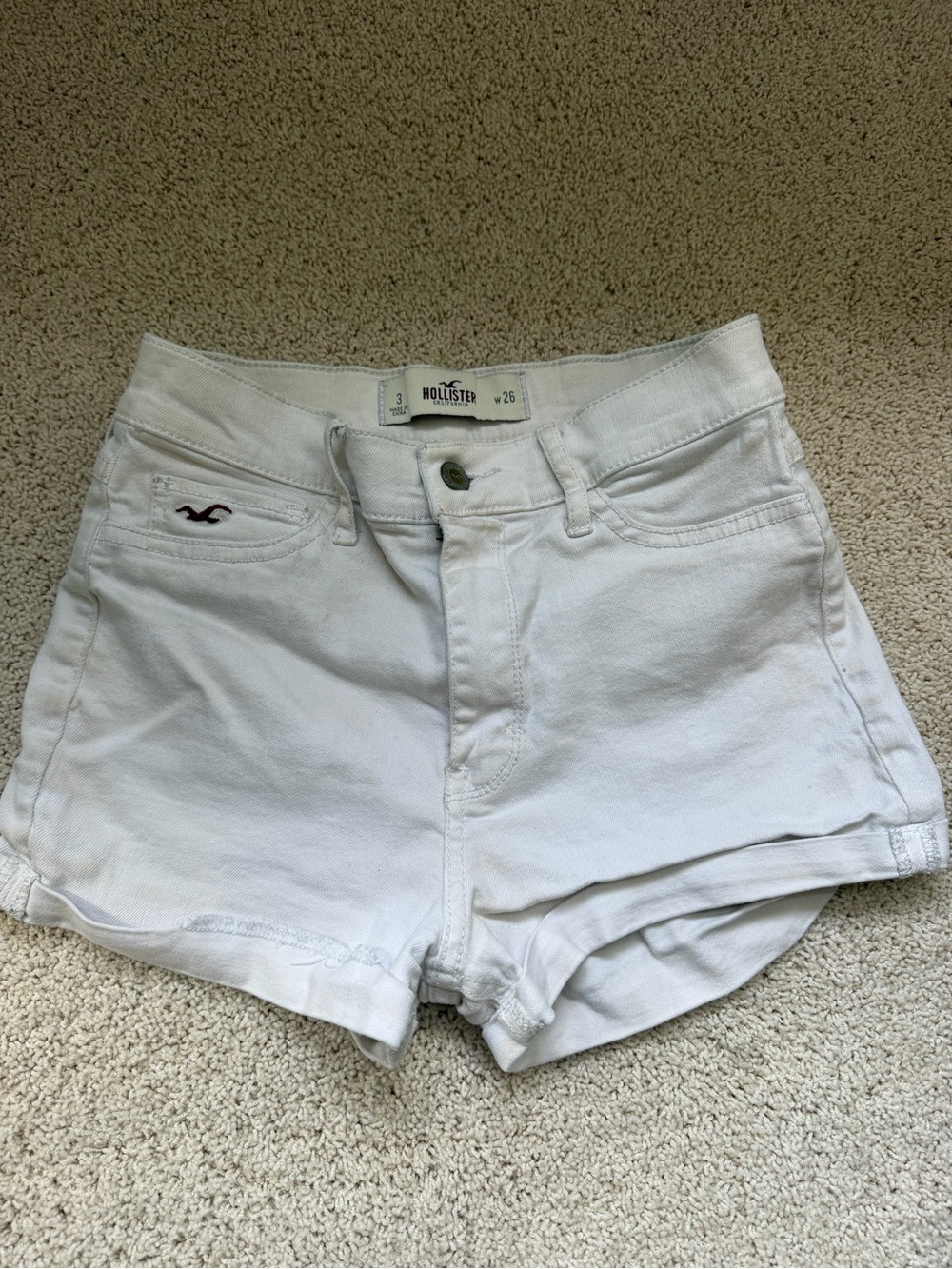Hollister White High-Rise Denim Shorts Cuffed – Size 3 / W26